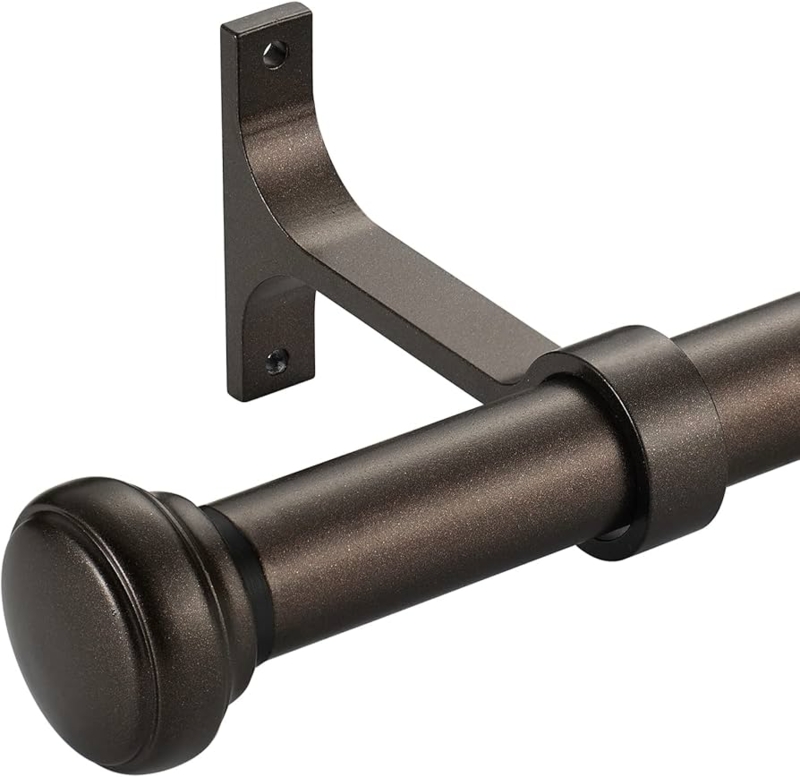 Heavy Duty Curtain Rod in Dark Bronze with Round Cap Finials