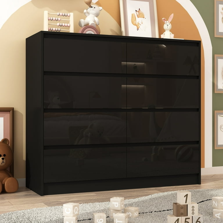 High-Gloss Double Dresser with Handle-Free Pulls for Nursery Storage