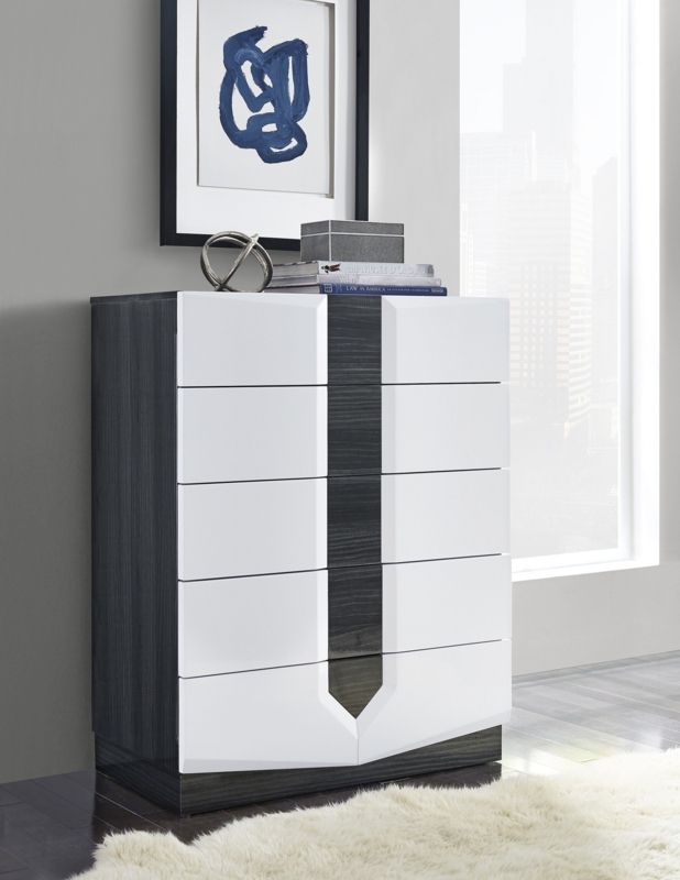 High Gloss White Chest with a contrasting Vertical Wood Stripe