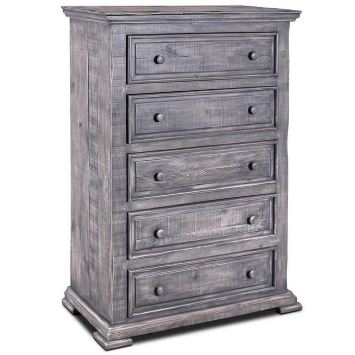 Highboy Dresser Rustic Distressed Gray with Crown Molding