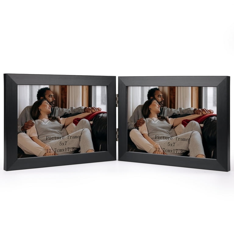 Hinged Double Frame Black Horizontal Folding Tabletop Photo Display