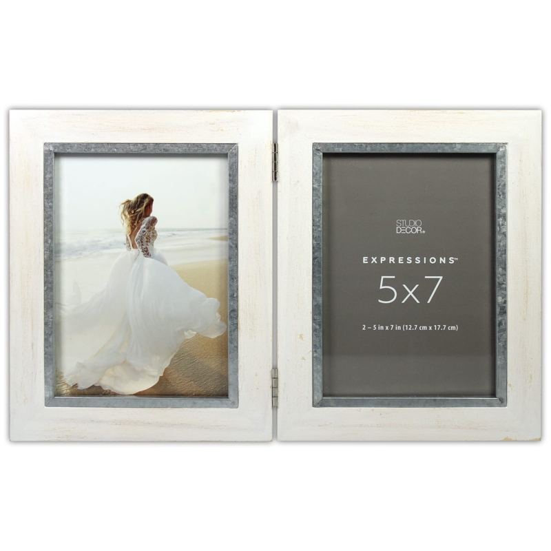 Hinged Frame Distressed White Galvanized Metal Liner Rustic Double