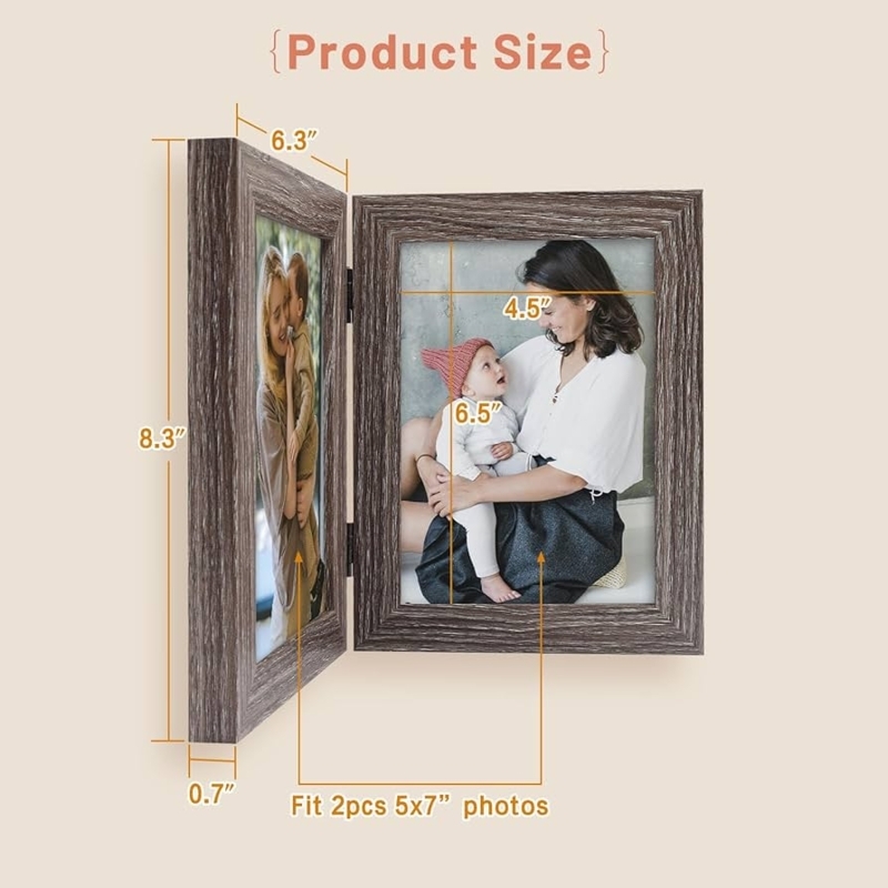 Hinged Frame Grey Wood Grain Folding Hinged Family Photo Collage