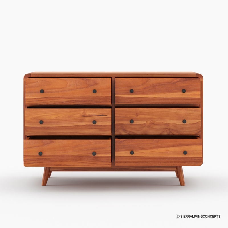 Honey Oak Dresser with Rounded Corners and Knob Pulls Mid Century
