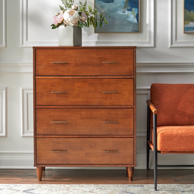 Honey Wood 4-Drawer Chest with Tapered Legs