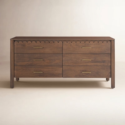 Horizontal Dresser with Scalloped Edge & Brass Bar Pulls
