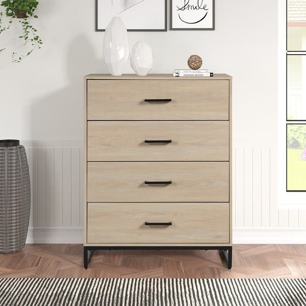Industrial 4-Drawer Dresser with Slim Black Hardware and Sled Legs