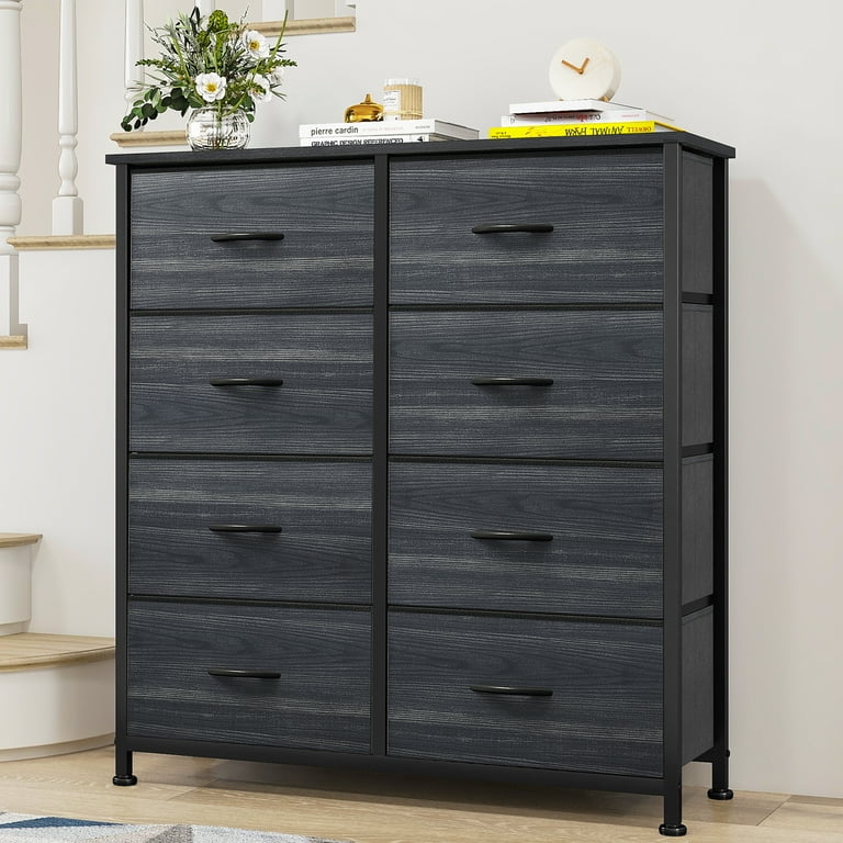 Industrial 8 Drawer Chest Wood Grain Steel Frame Bedroom