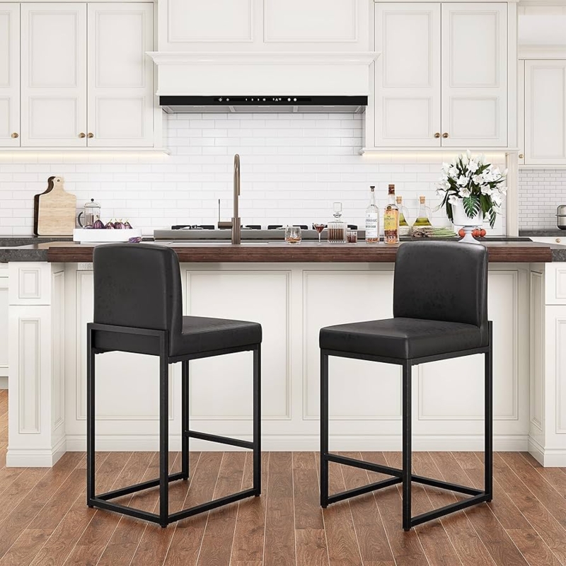 Industrial Bar Stool Rectangular Sled Base Low Back Black
