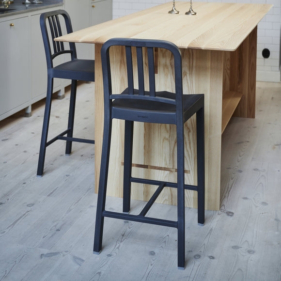 Industrial Bar Stool with Slatted Back in Matte Charcoal Finish