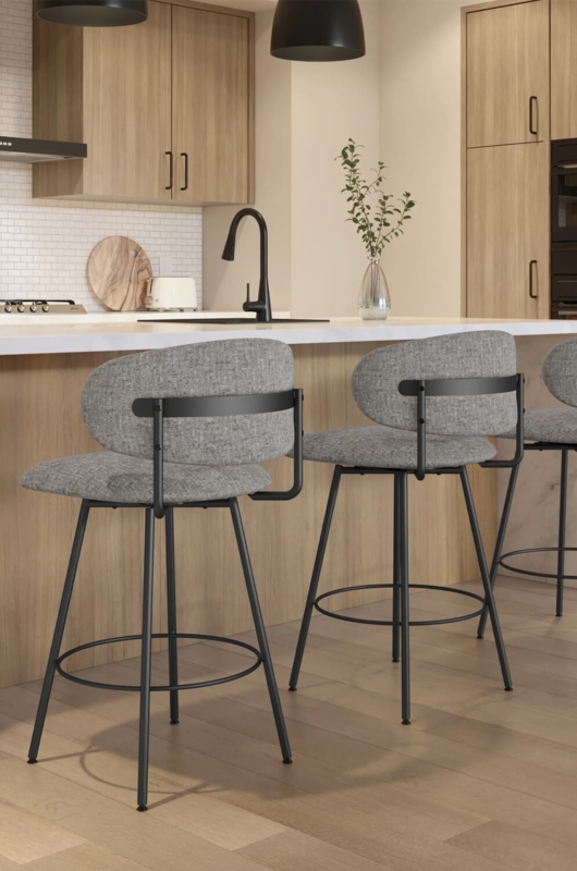 Industrial Chic Bar Stool Gray Textured Fabric Matte Black Frame