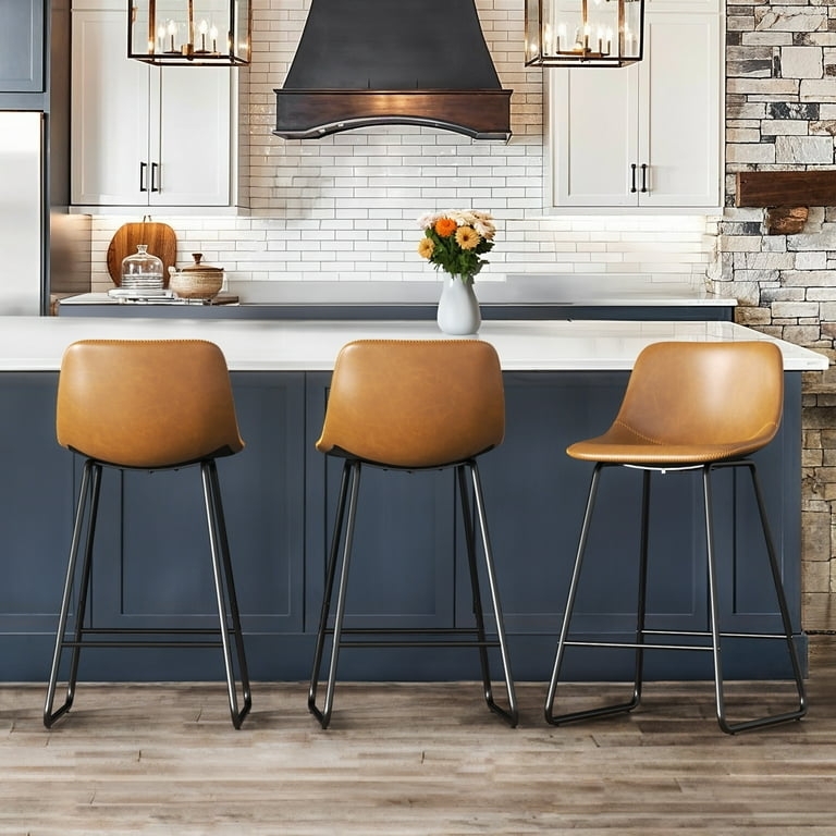 Industrial Chic Bar Stool with Sled Base Frame in Whisky Brown