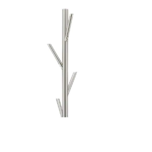 Industrial Coat Rack, Brushed Silver Angled Pegs, Slim Cylindrical Post