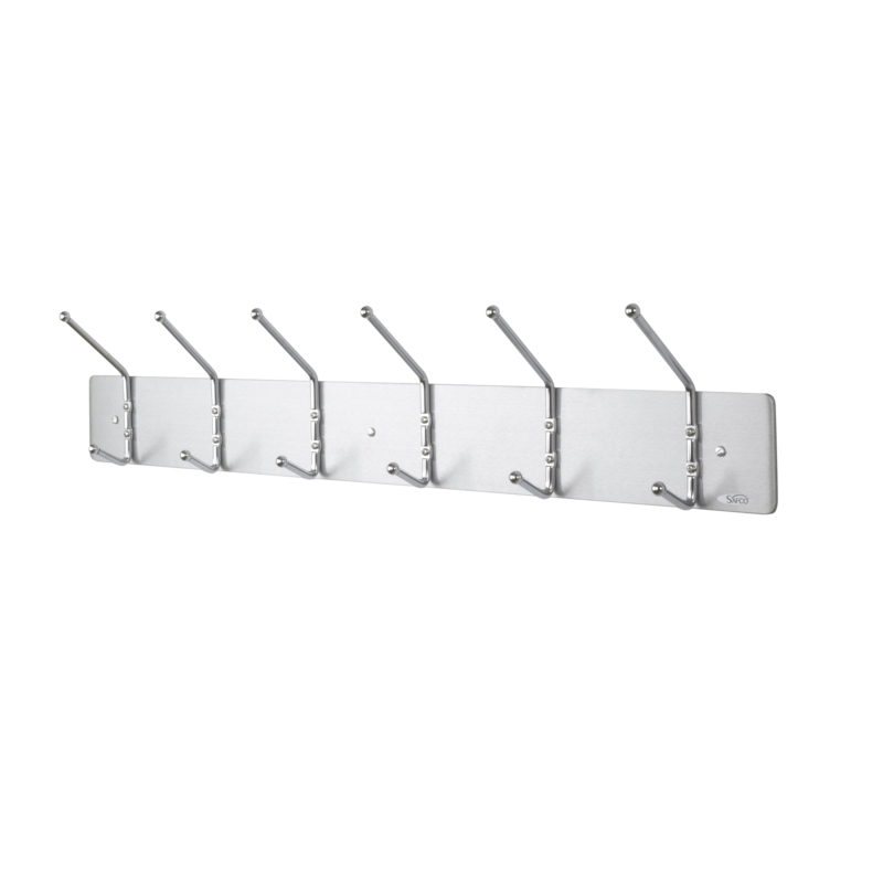 Industrial Coat Rack Silver Metal Ball End Tips Six Dual Hooks Brushed