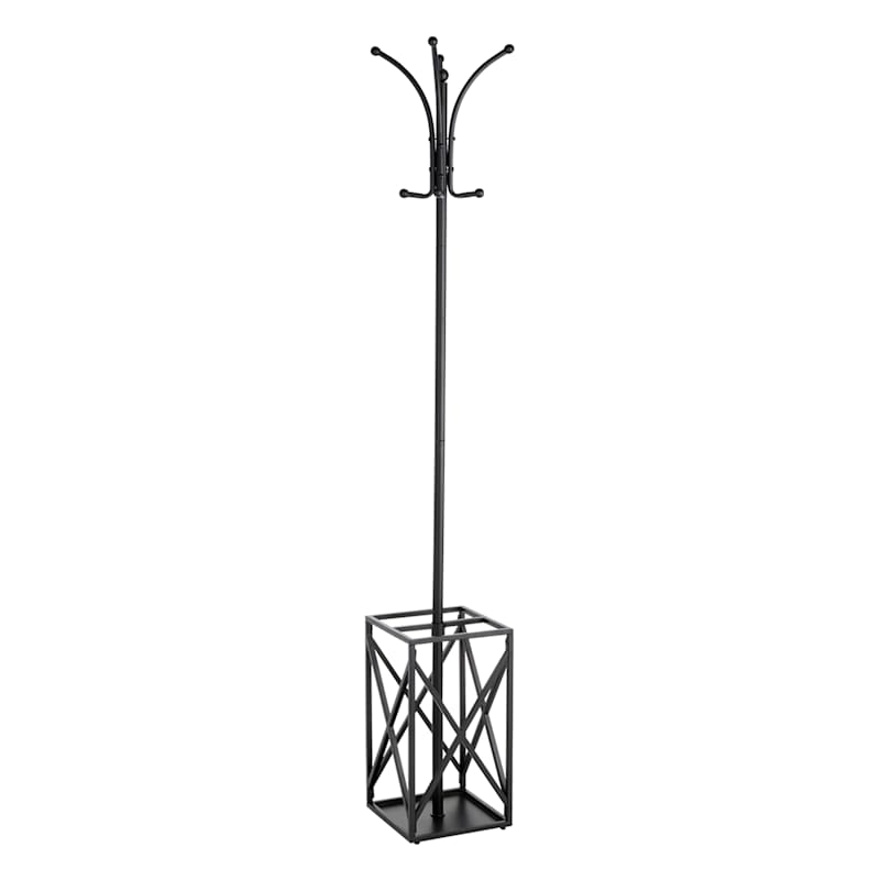 Industrial Coat Rack with Geometric X-Frame Base