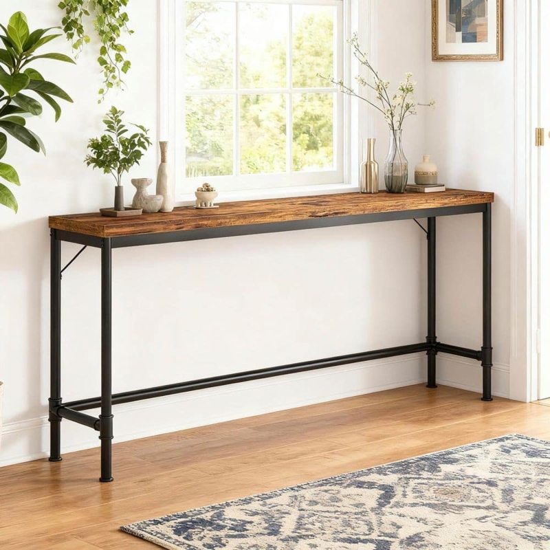 Industrial Console Table Black Metal Pipe Style Legs