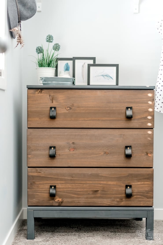 Industrial Dresser, Three Drawers, Two-Tone Frame, Leather Loop Pulls