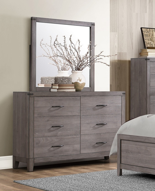 Industrial Gray Bedroom Dresser with Corner Brackets