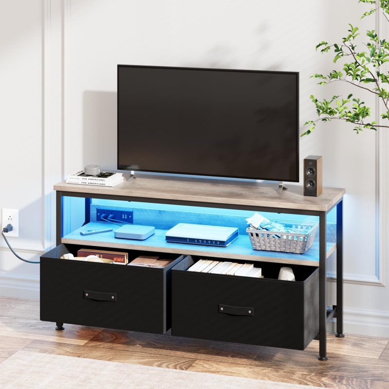 Industrial Media Console with Blue LED Lighting and Charging Station