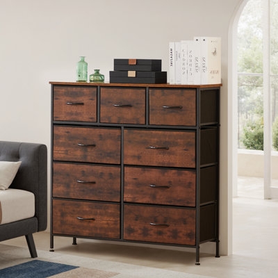 Industrial Nine Drawer Dresser with Fabric Drawer Fronts