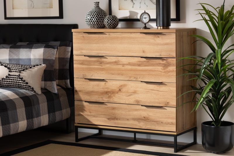 Industrial Oak Bedroom Dresser with Slim Pull Handles