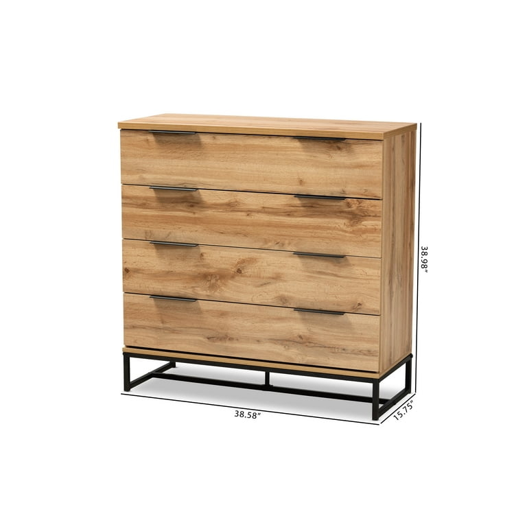 Industrial Oak Four Drawer Dresser with Sled Legs