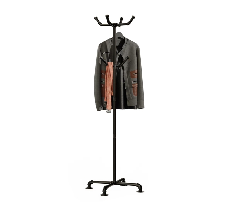 Industrial Pipe Design Coat Rack Freestanding Pedestal Base