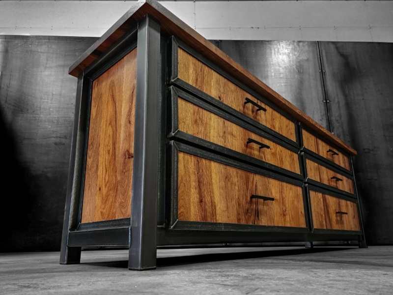 Industrial Wood and Metal Dresser with Mesquite Tone