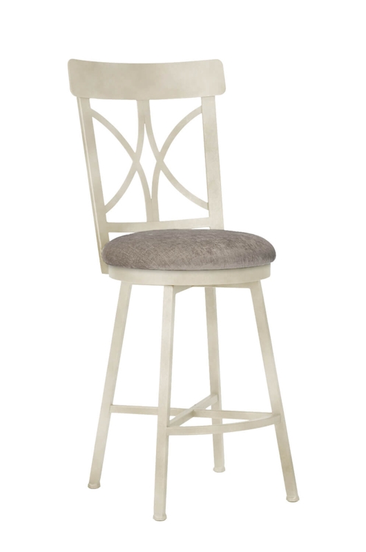 Ivory Metal Swivel Bar Stool with X Back and Upholstered Seat