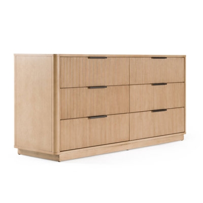 Japandi Double Dresser Ribbed Texture Rounded Corners Light Wood