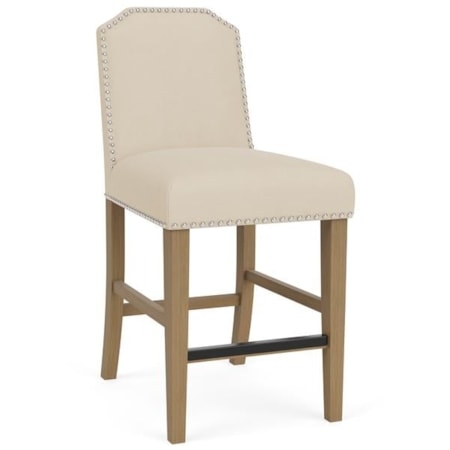 Kickplate Counter Stool Arched Back Nailhead Trim Cream Upholstery