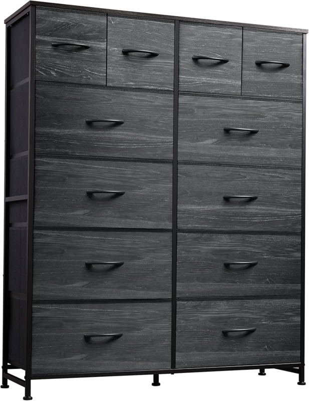 Large Capacity Closet Organizer 12 Drawer Dark Wood Grain Print