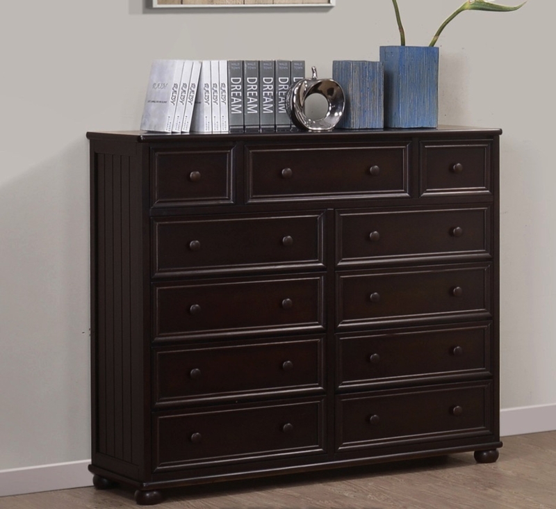 Large Double Dresser with Eleven Drawers, Paneled Fronts and Bun Feet