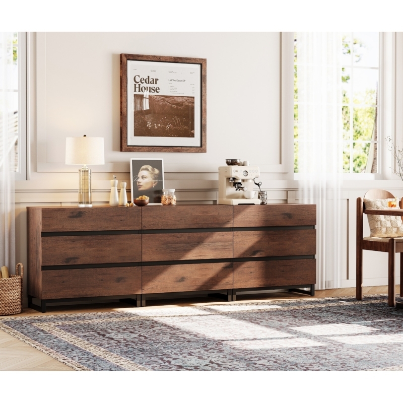 Large Industrial Nine Drawer Dresser with Wide Profile