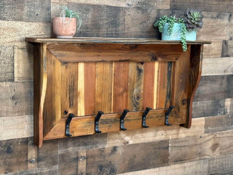 Large Wall Mounted Coat Rack Multi Toned Planks Spiked Hooks