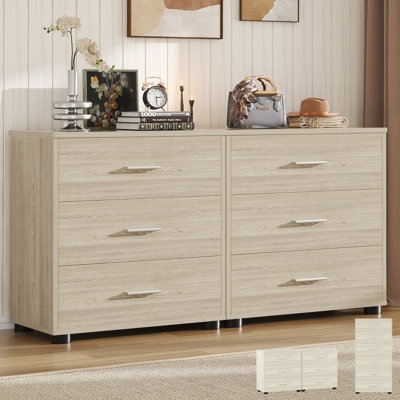 Light Beige Double Dresser Wood Grain 6 Drawer Scandinavian Style
