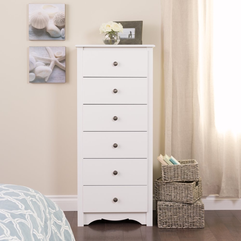 Lingerie Chest Coastal White Arched Base Six Drawers Round Knobs