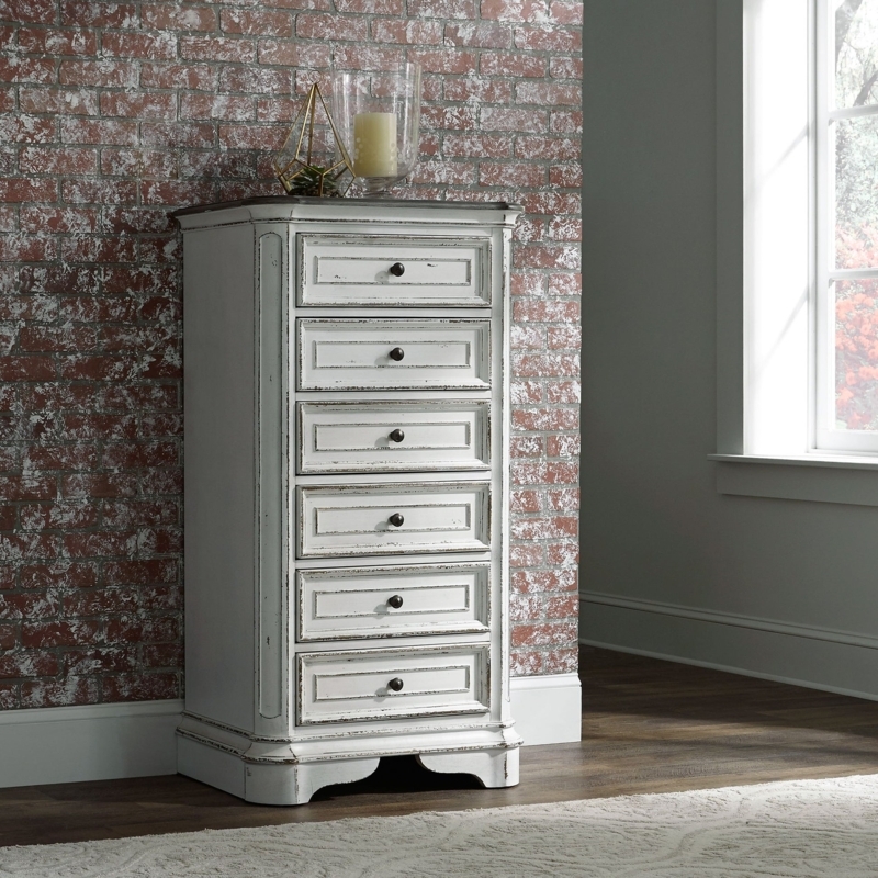 Lingerie Chest Farmhouse Distressed White Dark Hardware Bracket Feet