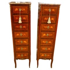 Lingerie Chest Floral Marquetry Louis XV Style Marble Top Slim