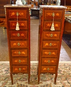 Lingerie Chest Floral Marquetry Stone Top Ornate Metal Hardware