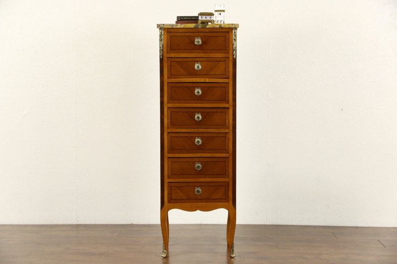 Lingerie Chest French Antique Marquetry Inlay Marble Top Cabriole Legs