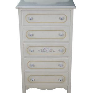 Lingerie Chest French Provincial Cream Floral Decal Glass Knobs