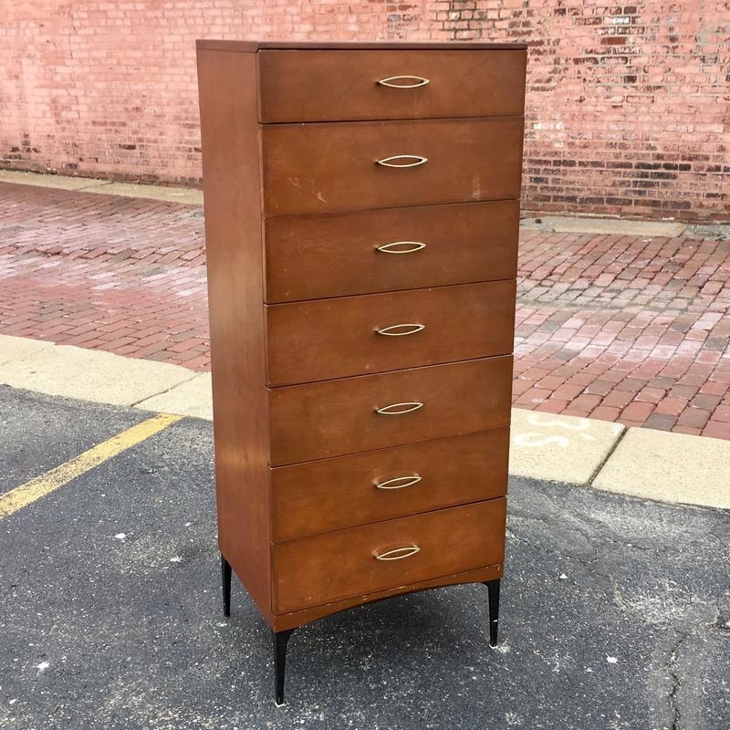 Lingerie Chest Mid-Century Modern Wood Oval Pulls Tapered Legs