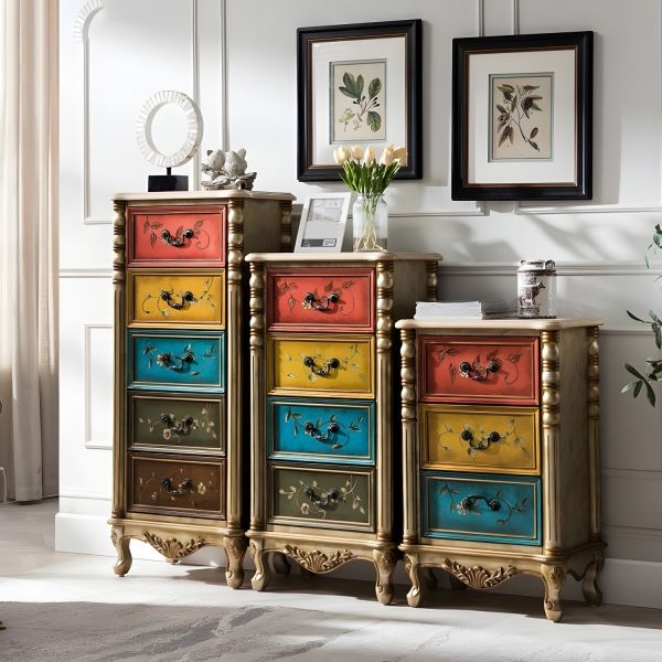 Lingerie Chest Multi Colored Drawers Hand Painted Floral French Country