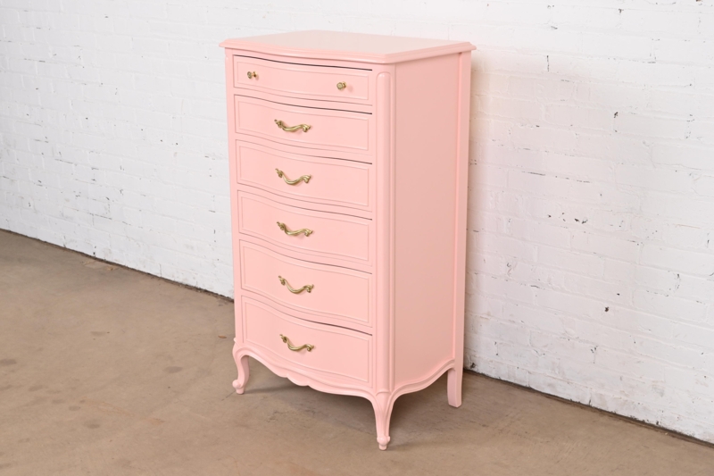 Lingerie Chest Pink Lacquered Serpentine Front French Provincial