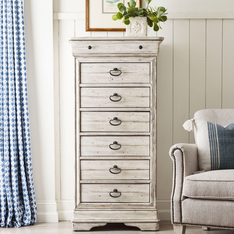 Lingerie Chest Rustic Whitewashed Finish Bracket Feet Seven Drawers