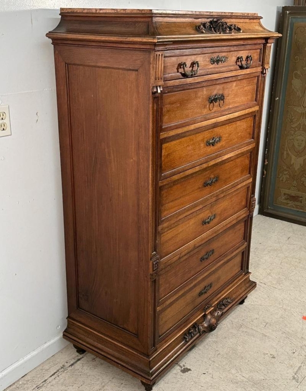 Lingerie Chest Walnut Marble Top Antique French Style Seven Drawers