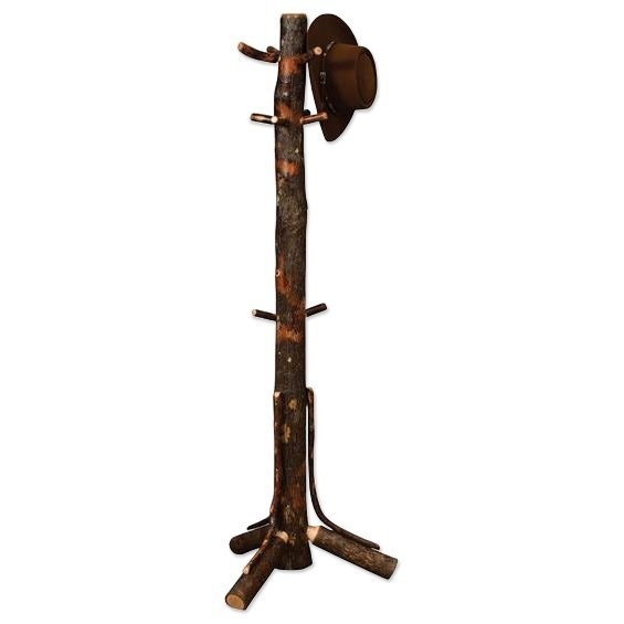 Lodge Style Freestanding Coat Rack Natural Log With Bark Twigs