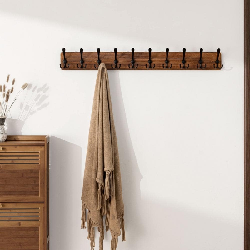 Long Coat Rack Ten Hooks Black Hardware Minimalist Farmhouse Entryway