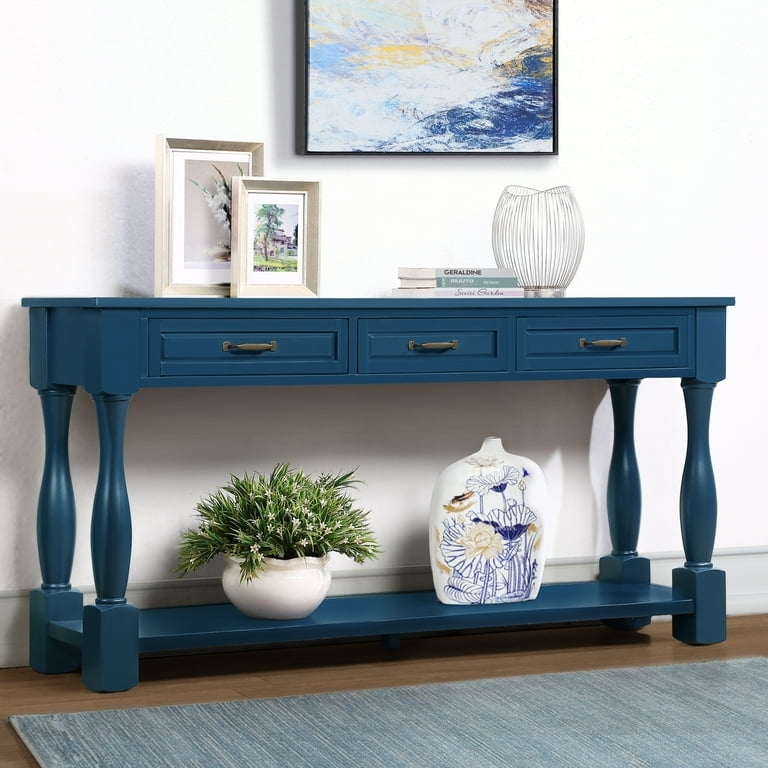 Long Navy Blue Console Table Turned Baluster Legs